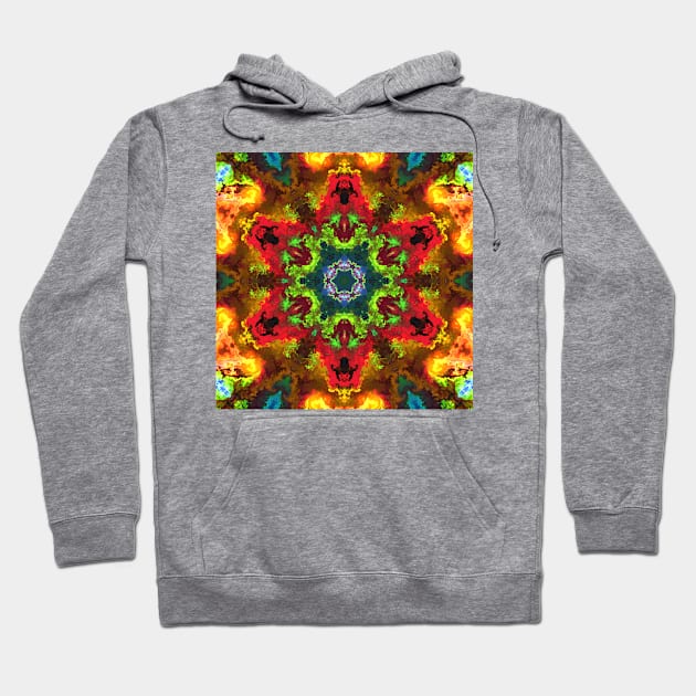 Psychedelic Hippie Flower Green Red and Orange Hoodie by WormholeOrbital